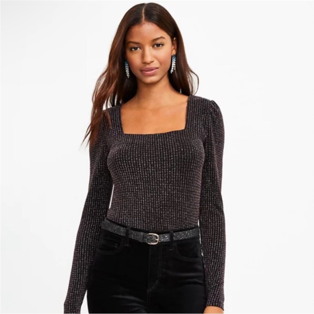 LOFT Shimmer ribbed squared neck top